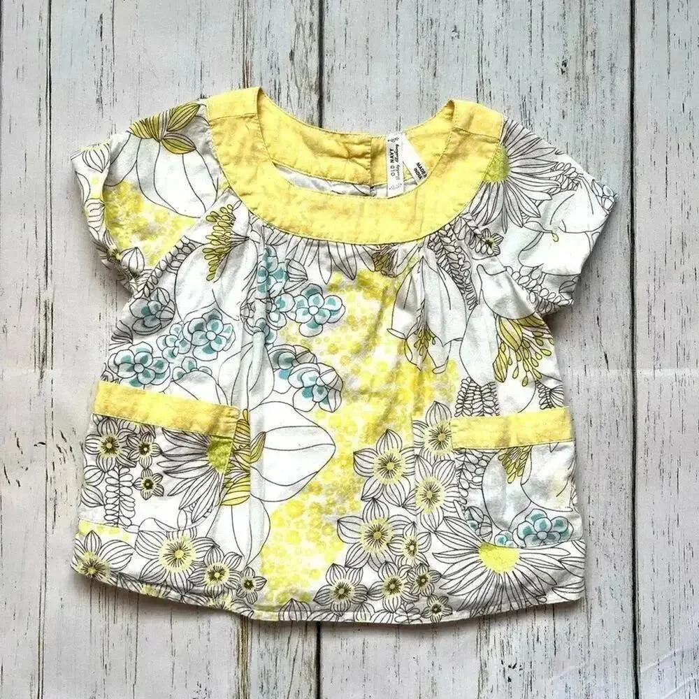 Old Navy yellow floral short sleeve top with rolled sleeves Size 12-18 months